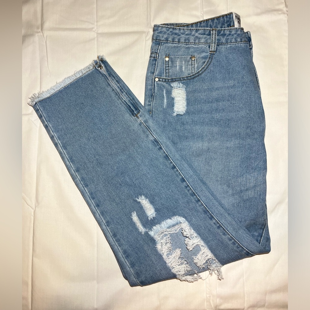 Princess Polly size 10 US, light color jeans with distressed  details